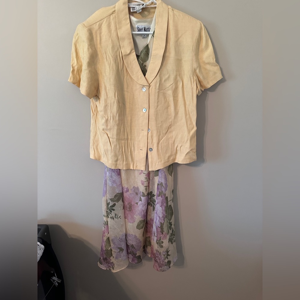 Vintage Yellow jacket with Floral Dress Set